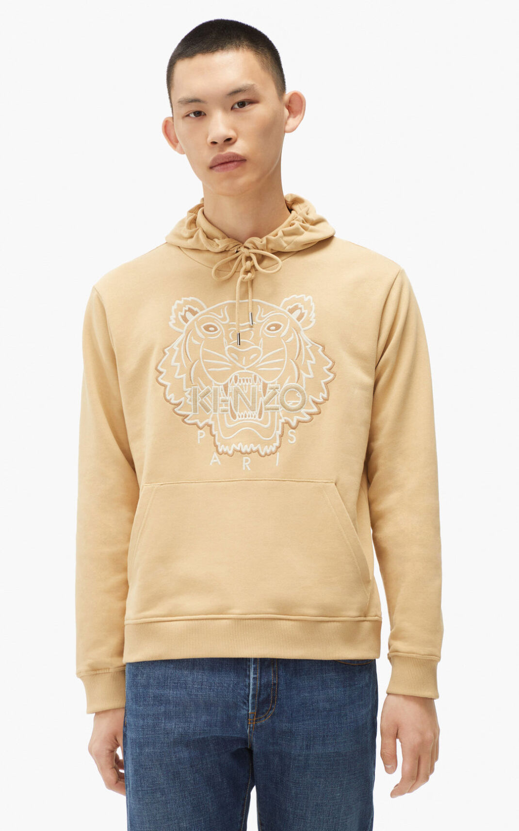 Sweat A Capuche Kenzo Homme Tiger Beige Foncé CQJKM-1326